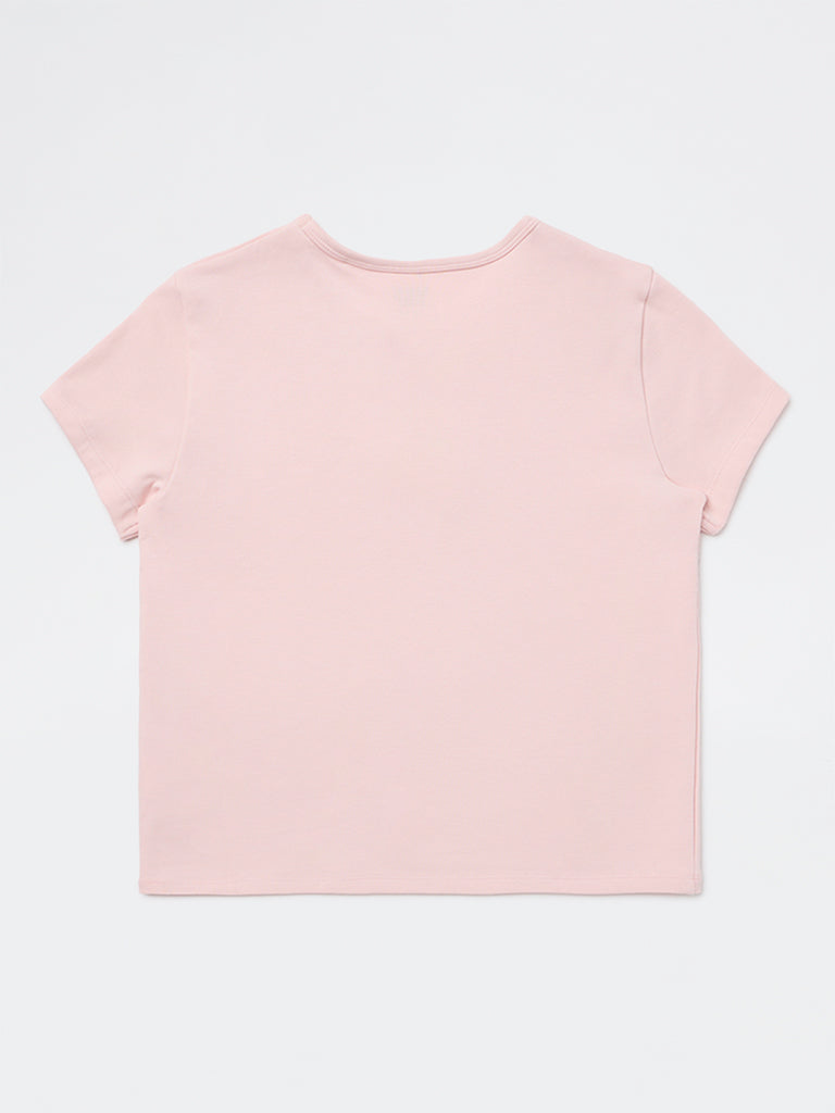 Girls Pink Embellished Cotton-Blend T-Shirt