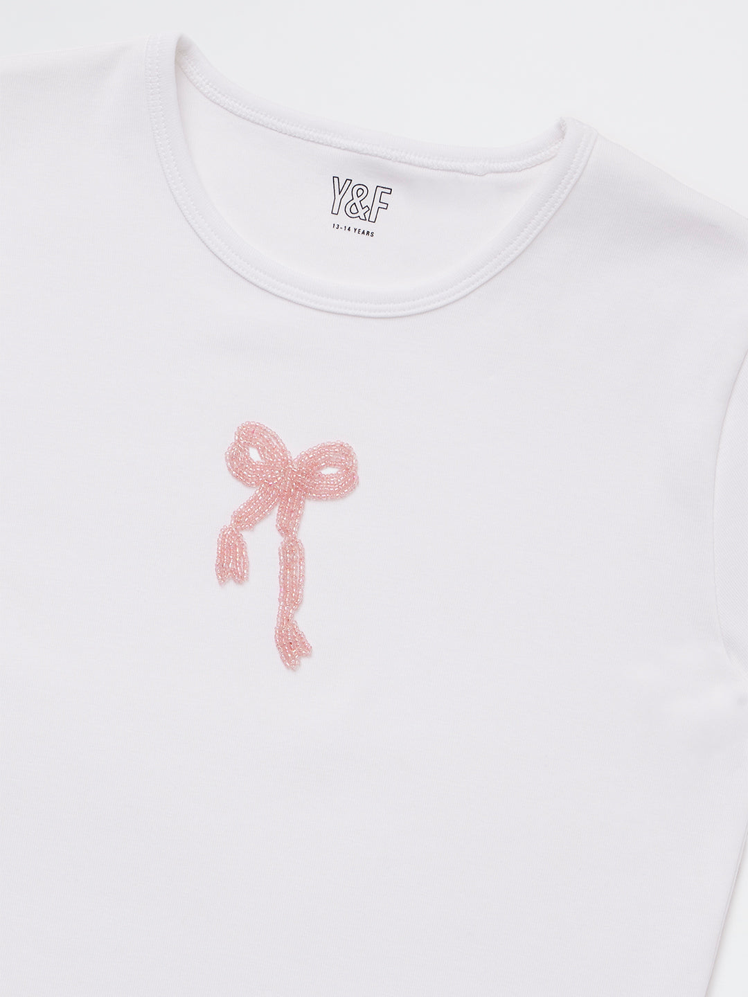 Girls White Embellished Cotton-Blend T-Shirt