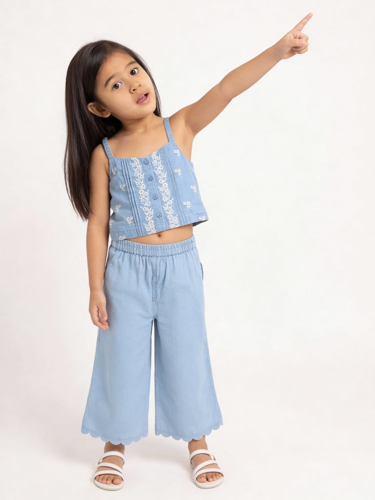 Utsa Kids Girls Blue Solid Denim Pants - (2-8 yrs)