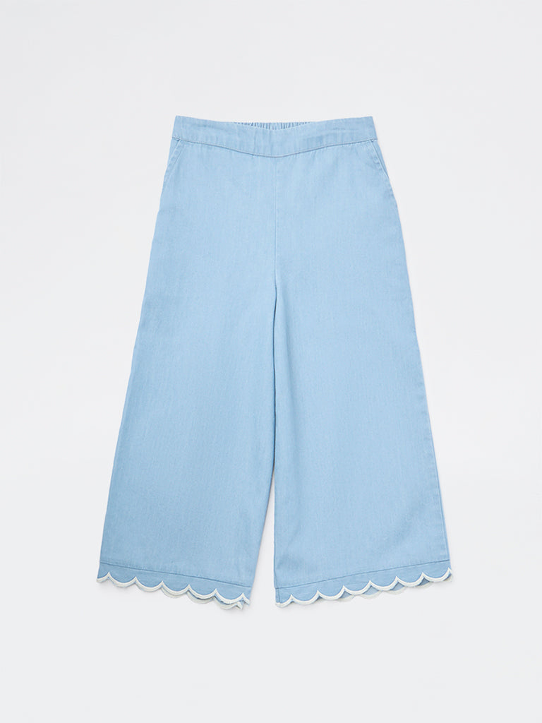 Utsa Kids Girls Blue Solid Denim Pants - (2-8 yrs)