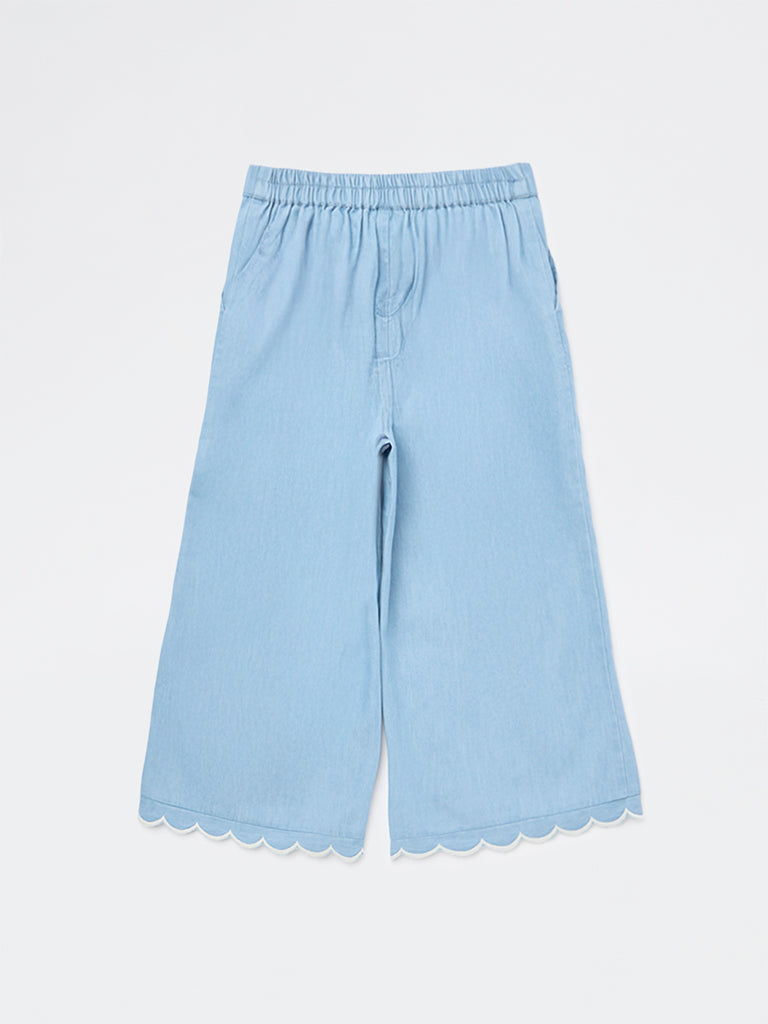 Utsa Kids Girls Blue Solid Denim Pants - (2-8 yrs)
