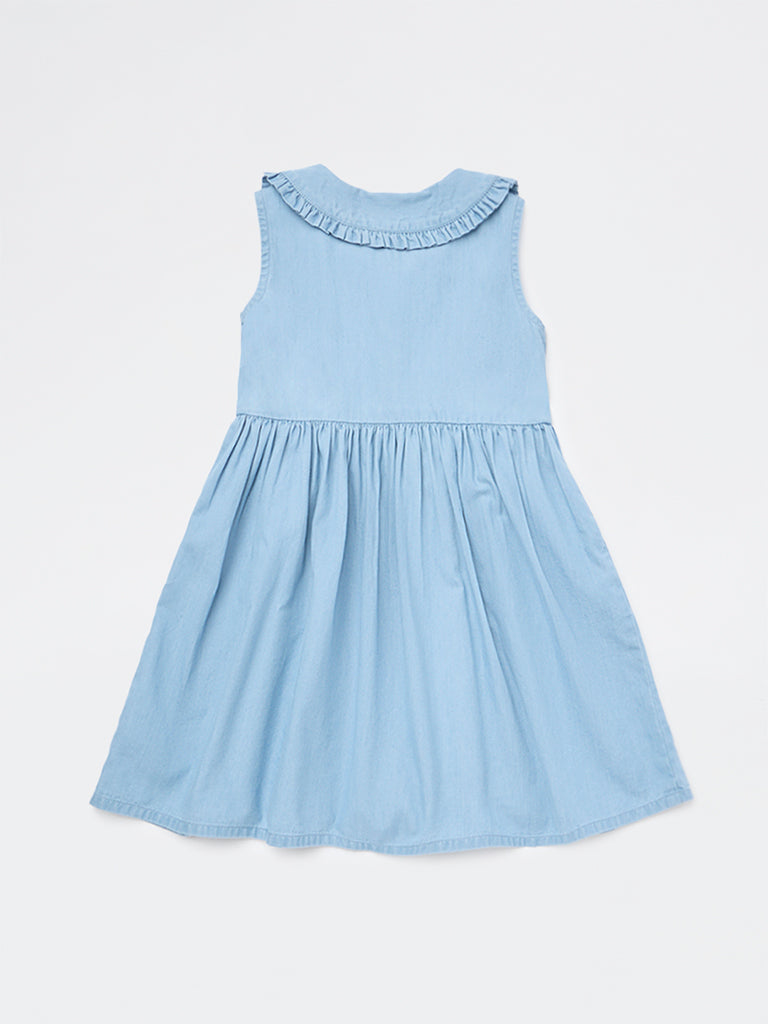 Utsa Kids Girls Blue Embroidered A-Line Denim Dress - (2-8 yrs)