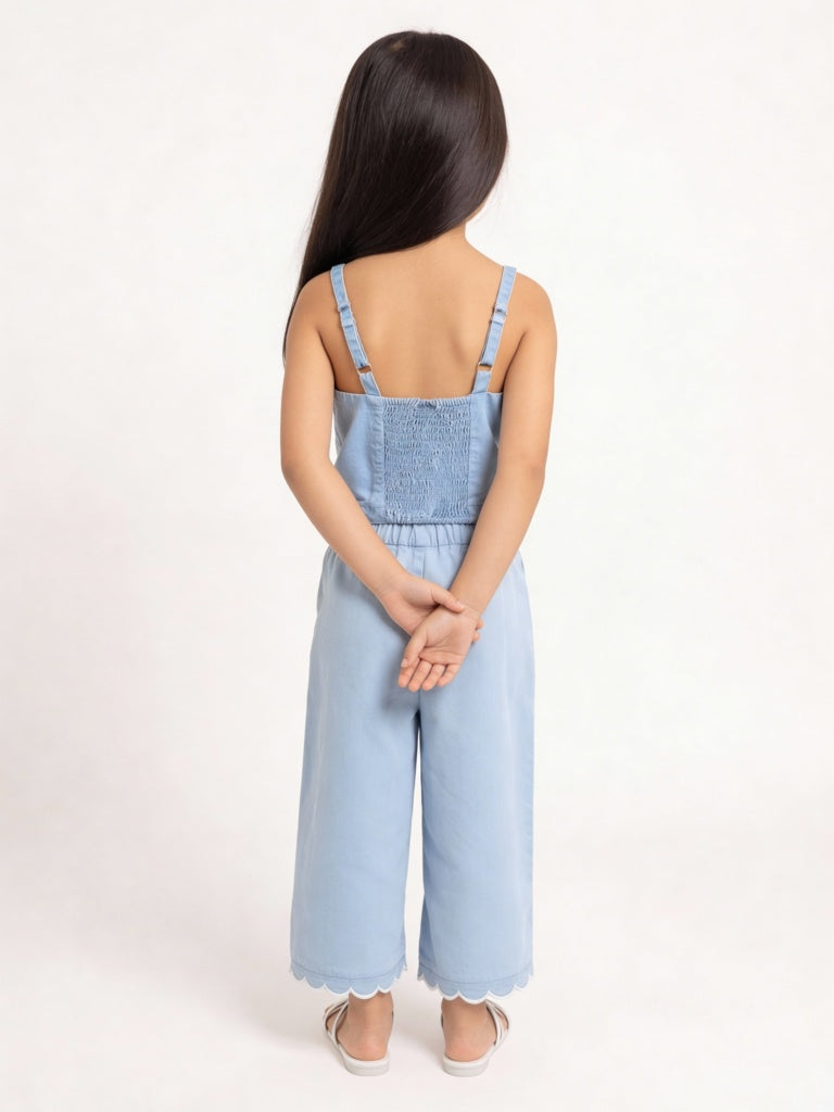 Utsa Kids Girls Blue Floral Embroidered Denim Top - (2-8 yrs)