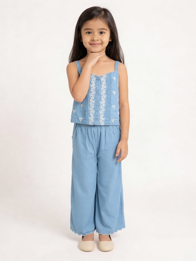 Utsa Kids Girls Blue Solid Denim Pants - (8-14 yrs)