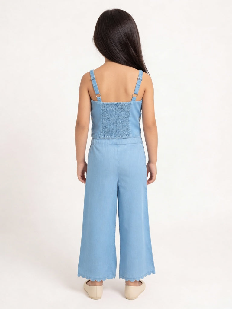 Utsa Kids Girls Blue Solid Denim Pants - (8-14 yrs)