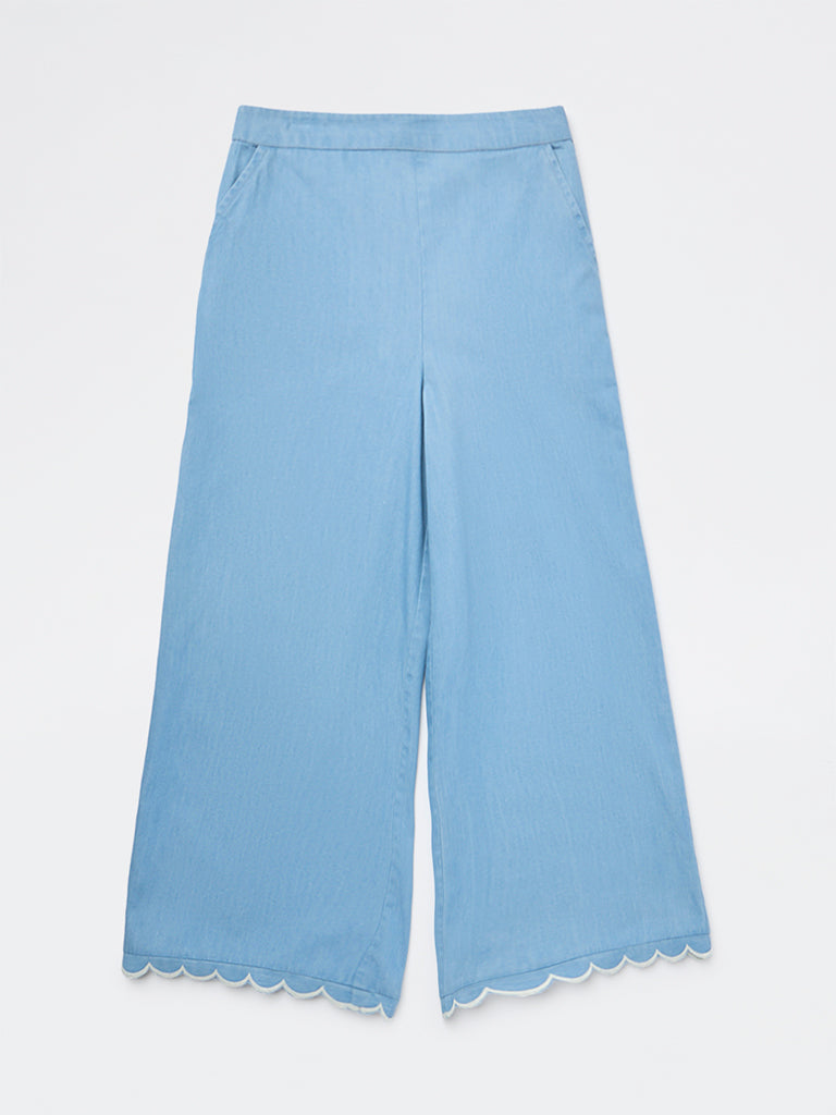 Utsa Kids Girls Blue Solid Denim Pants - (8-14 yrs)