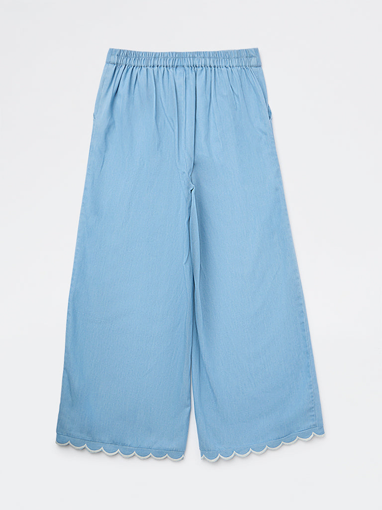 Utsa Kids Girls Blue Solid Denim Pants - (8-14 yrs)