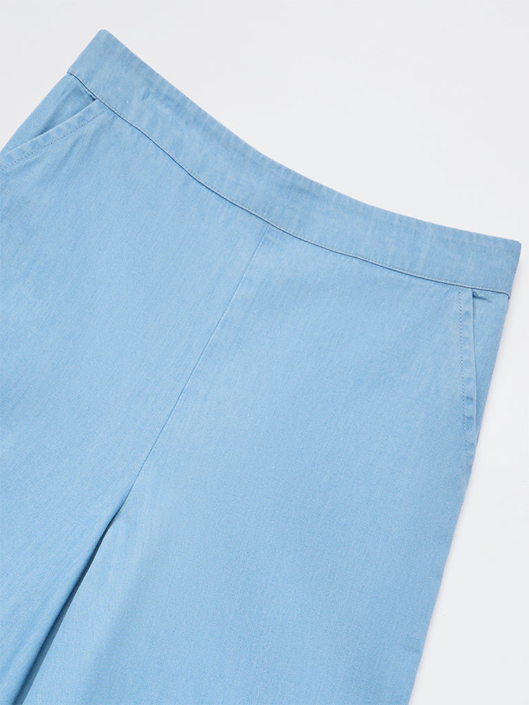 Utsa Kids Girls Blue Solid Denim Pants - (8-14 yrs)