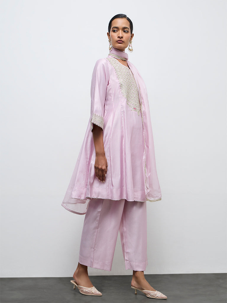 Vark Light Pink Embellished A-Line Ethnic Set