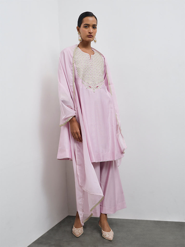Vark Light Pink Embellished A-Line Ethnic Set