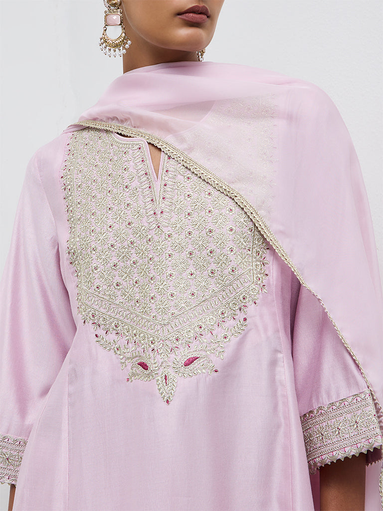 Vark Light Pink Embellished A-Line Ethnic Set