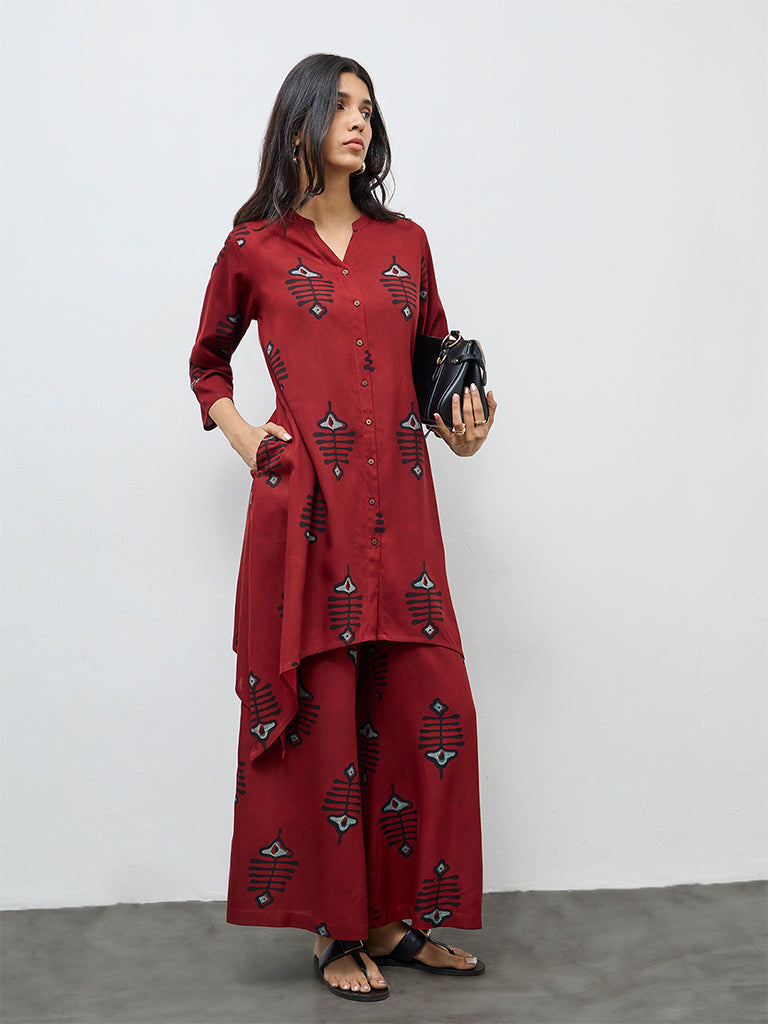 Utsa Rust Printed A-Line Kurta