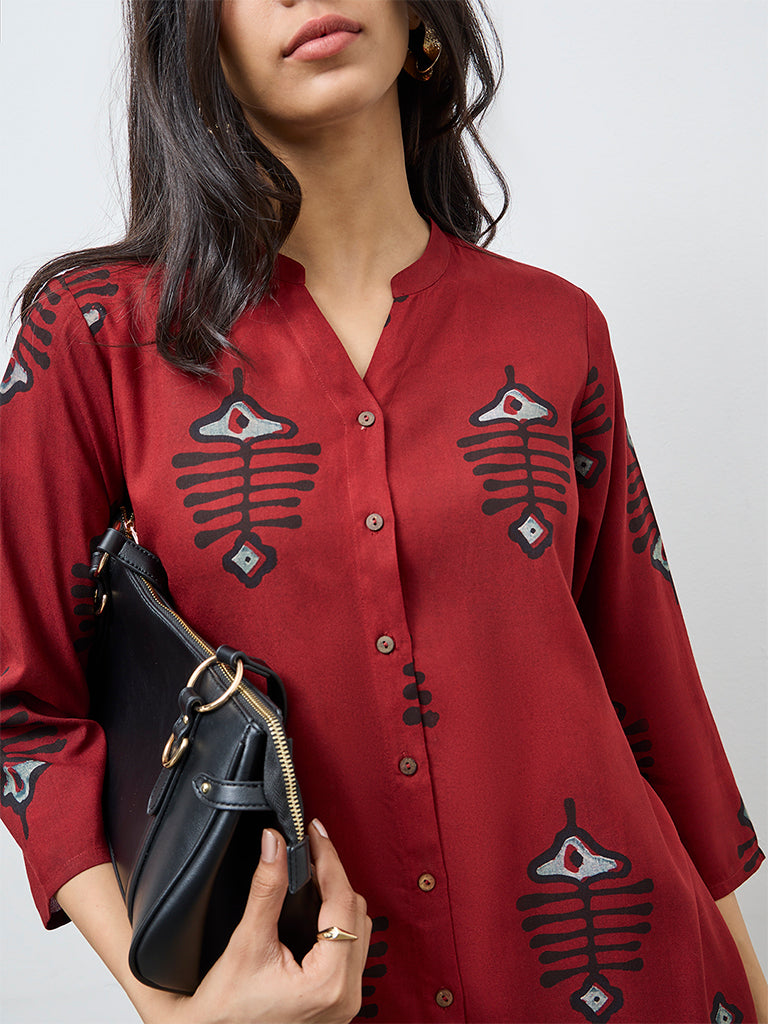 Utsa Rust Printed A-Line Kurta