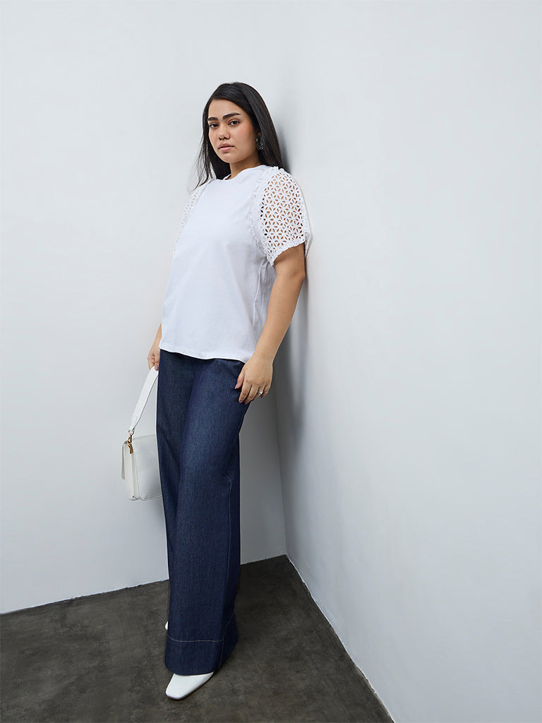 Gia White Floral Lace Cotton Top