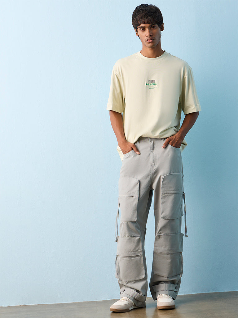 Nuon Grey Loose-Fit Mid-Rise Cotton Cargo Pants