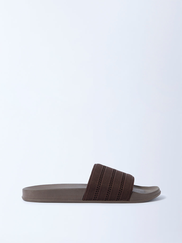 SOLEPLAY Brown Knit-Textured Pool Slides
