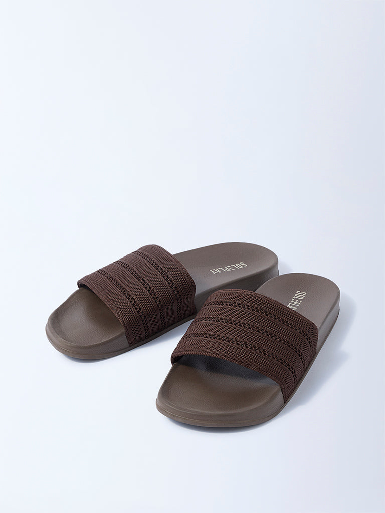 SOLEPLAY Brown Knit-Textured Pool Slides