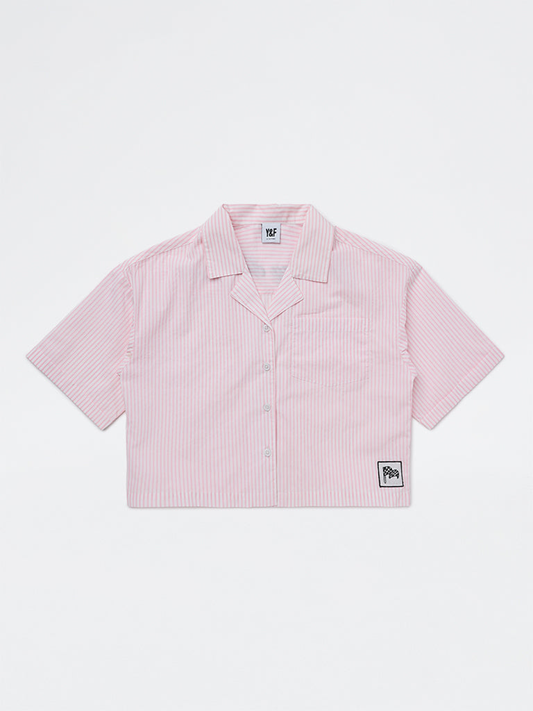 Girls Pink Striped Cotton Shirt