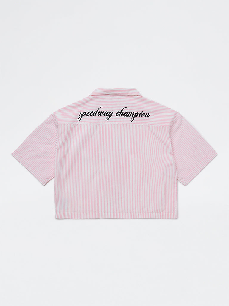 Girls Pink Striped Cotton Shirt