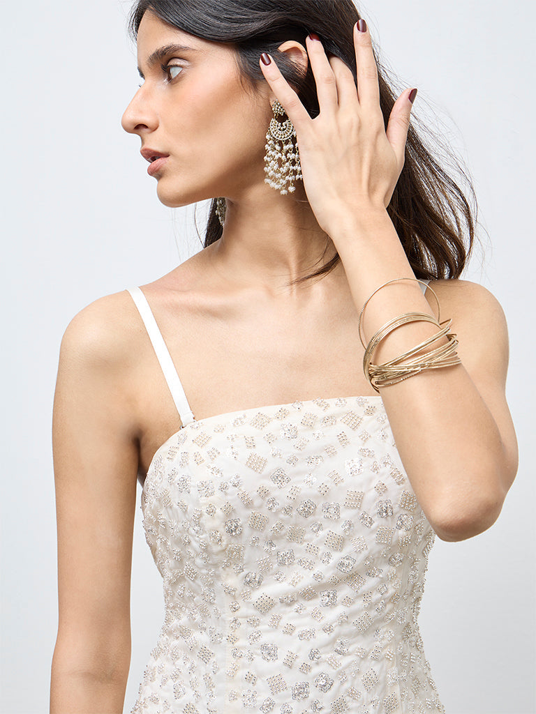 Vark Off-White Embellished Tube Top