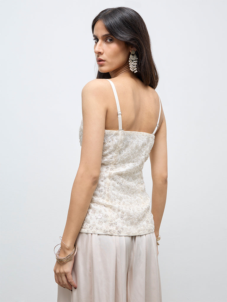 Vark Off-White Embellished Tube Top