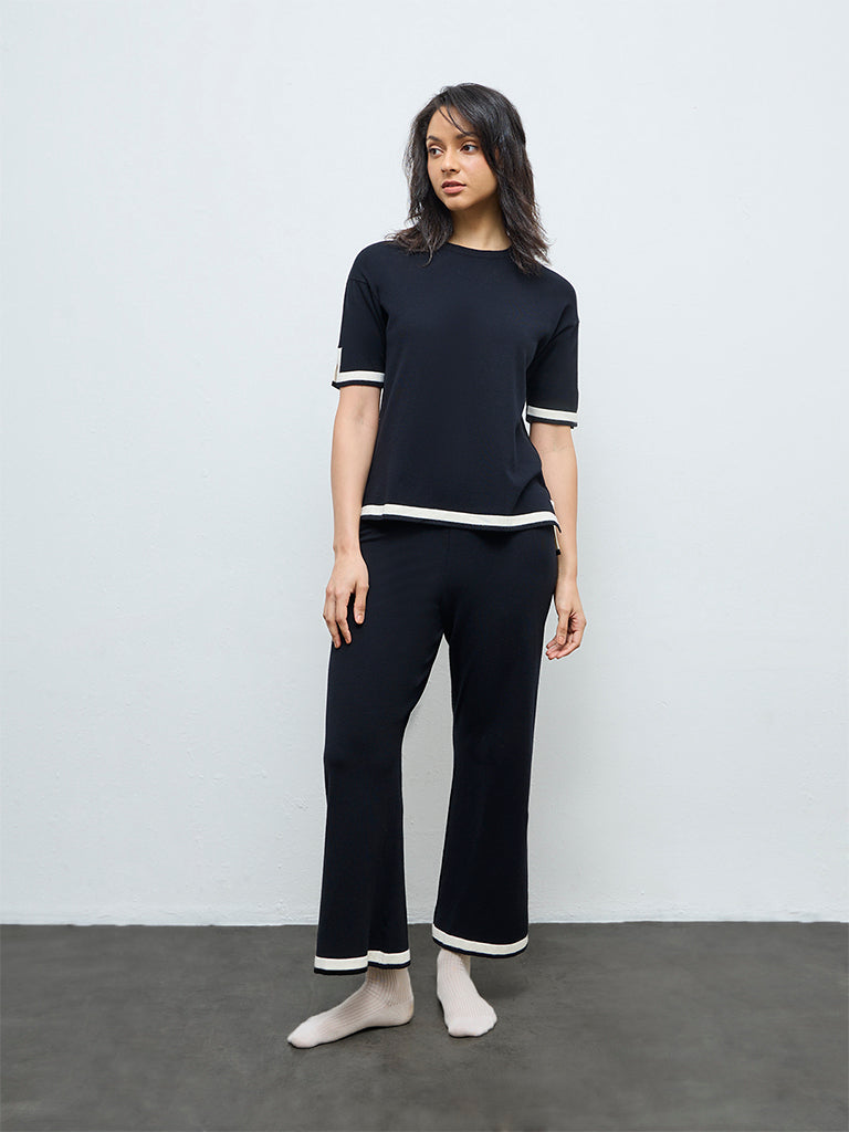 Wunderlove Black Contrast-Detail High-Rise Pants