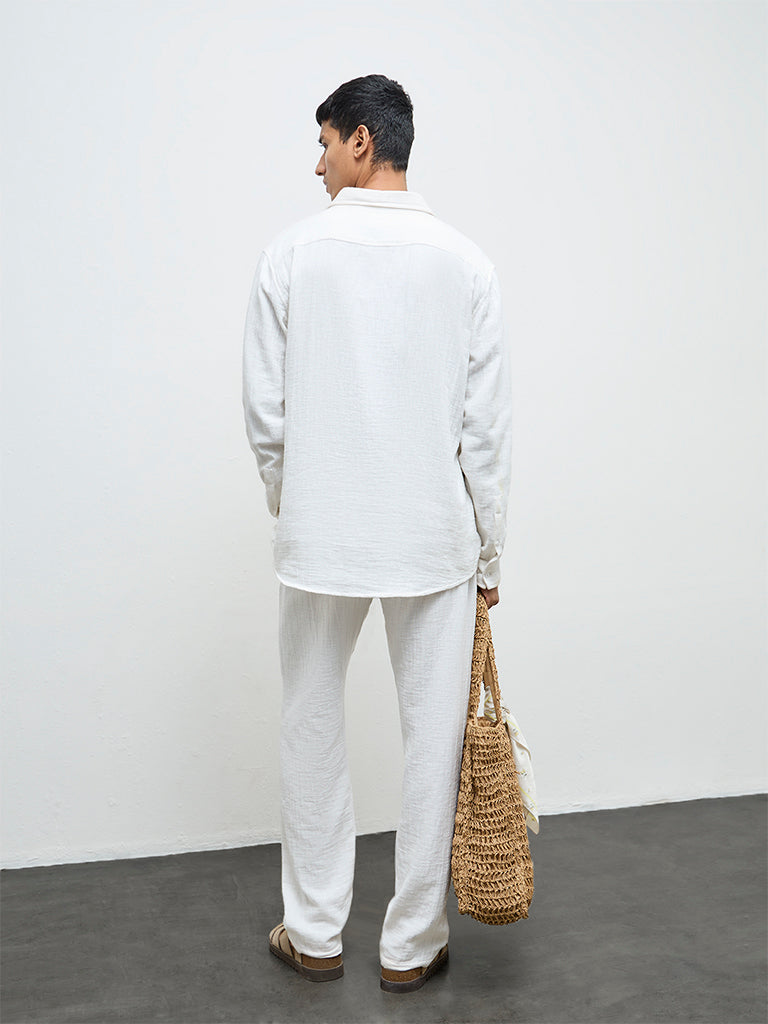 ETA White Textured Relaxed-Fit Mid-Rise Cotton Chinos