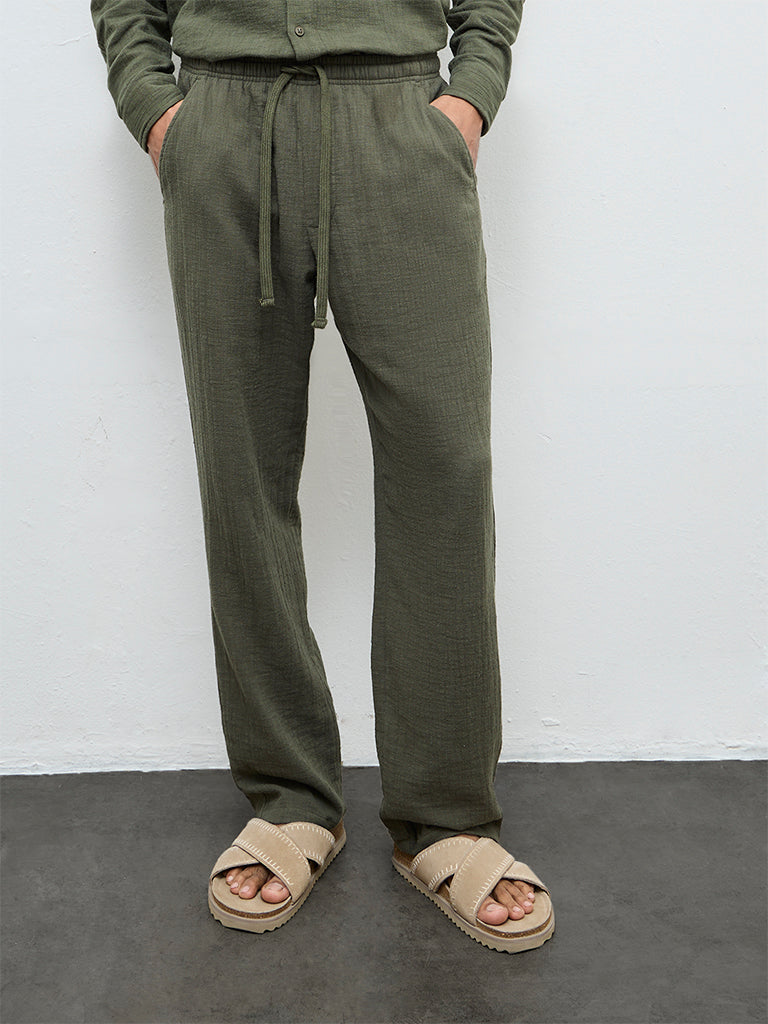 ETA Olive Textured Relaxed-Fit Mid-Rise Cotton Chinos