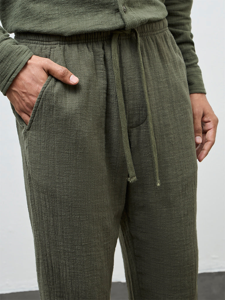 ETA Olive Textured Relaxed-Fit Mid-Rise Cotton Chinos