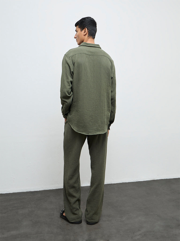 ETA Olive Textured Relaxed-Fit Mid-Rise Cotton Chinos