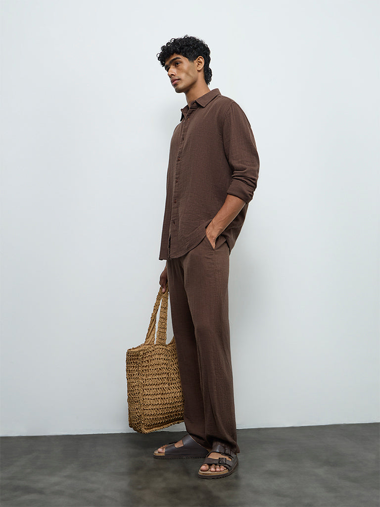 ETA Dark Brown Relaxed-Fit Cotton Shirt