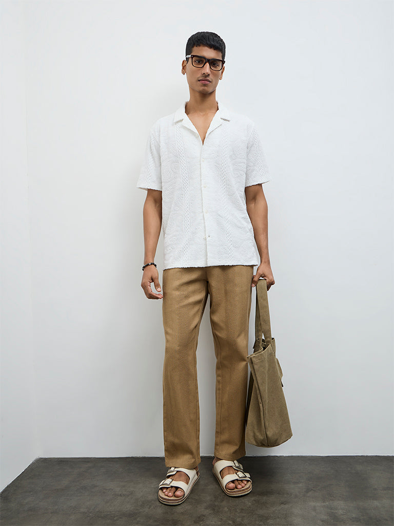 ETA White Paisley Textured Relaxed-Fit Cotton-Blend Shirt