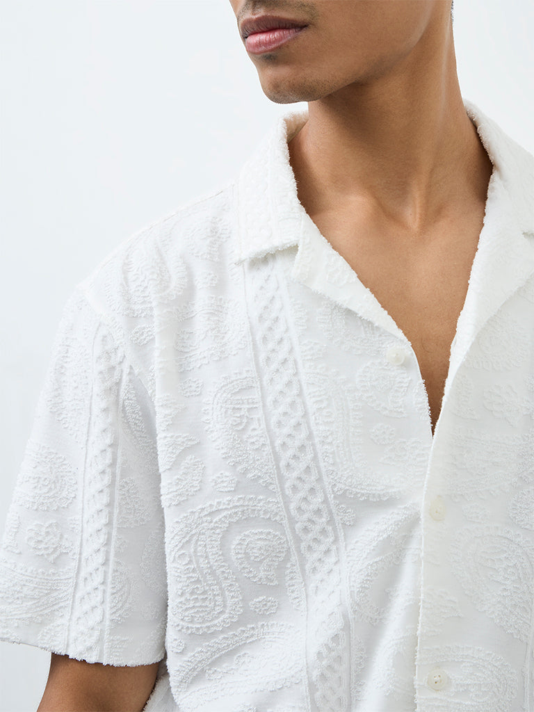 ETA White Paisley Textured Relaxed-Fit Cotton-Blend Shirt