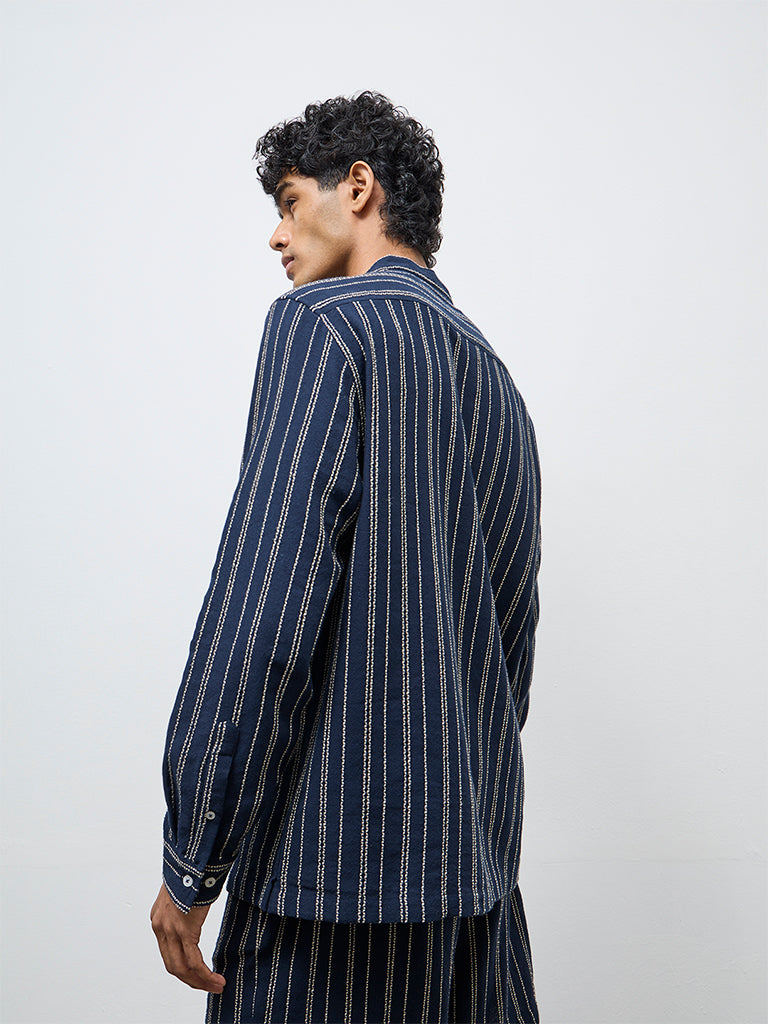 ETA Navy Striped Relaxed-Fit Cotton Shirt