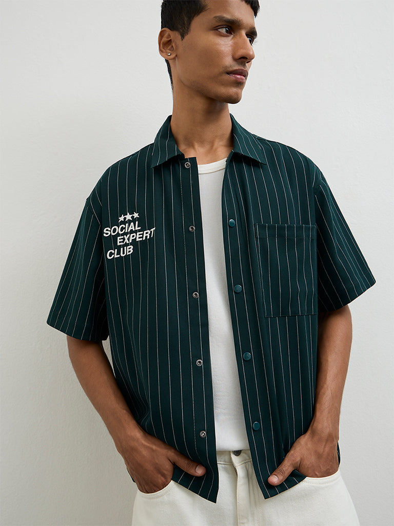 Nuon Green Stripe-Printed Relaxed-Fit Shirt