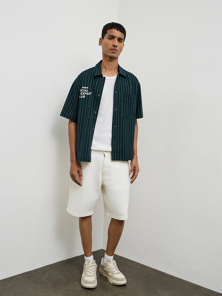 Nuon Green Stripe-Printed Relaxed-Fit Shirt