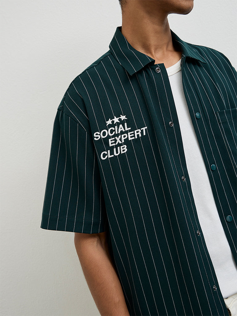 Nuon Green Stripe-Printed Relaxed-Fit Shirt