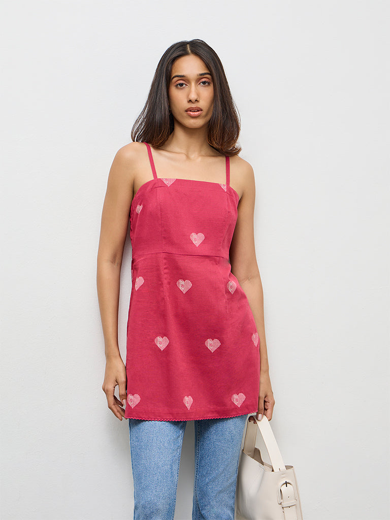 Utsa Pink Heart Design Cotton-Blend Kurti