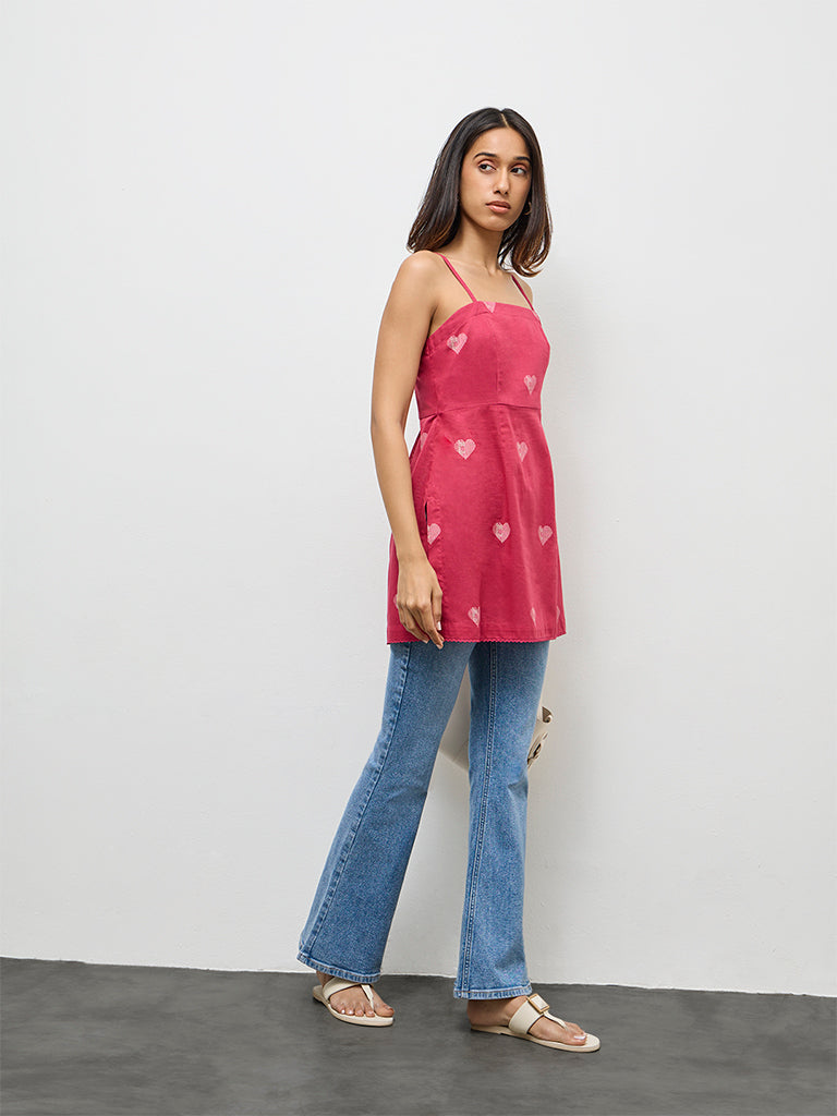Utsa Pink Heart Design Cotton-Blend Kurti