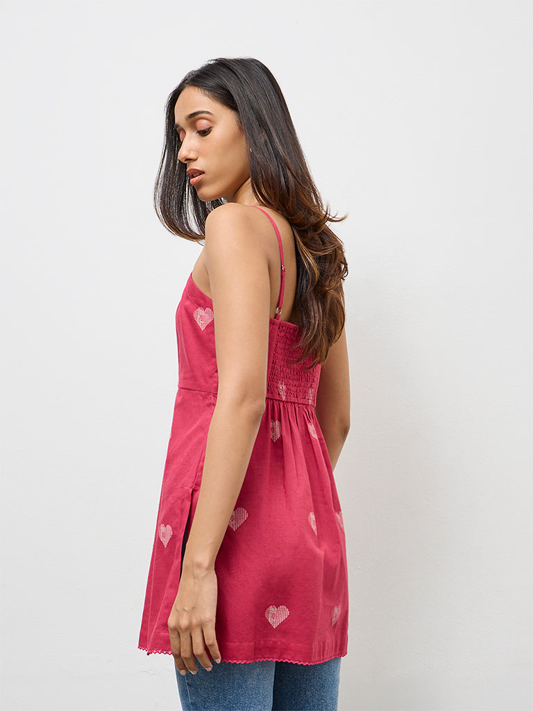 Utsa Pink Heart Design Cotton-Blend Kurti