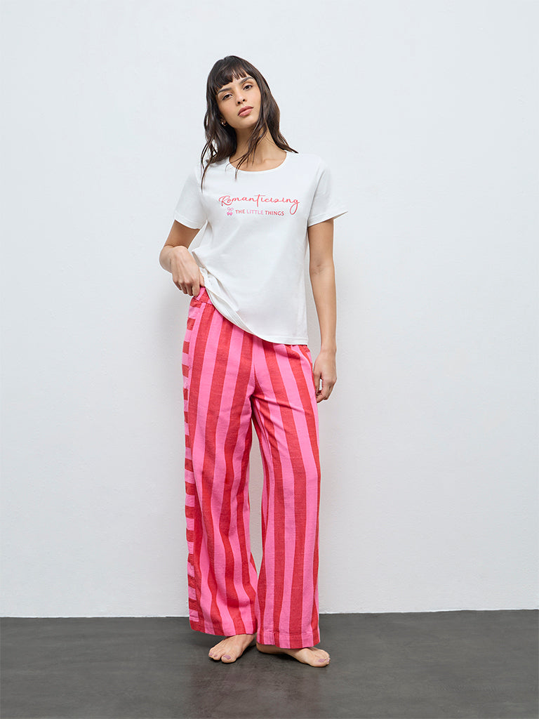 Wunderlove Pink Striped Cotton-Blend High-Rise Pants