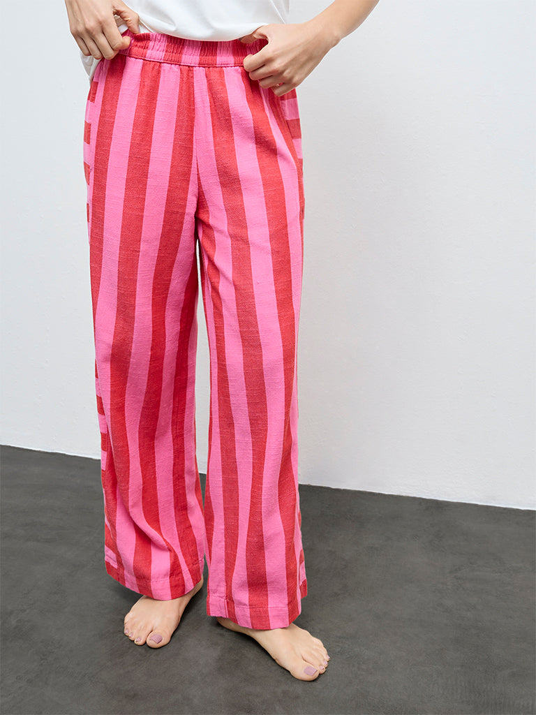 Wunderlove Pink Striped Cotton-Blend High-Rise Pants