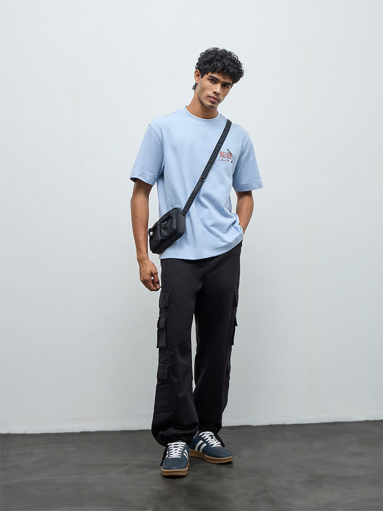 Nuon Black Relaxed-Fit Mid-Rise Cotton Cargo Pants