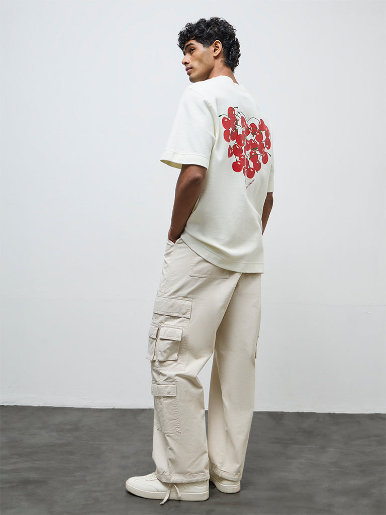 Nuon Off-White Relaxed-Fit Mid-Rise Cotton Cargo Pants
