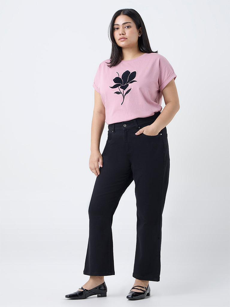 Gia Blush Pink Floral Embroidered Cotton T-Shirt