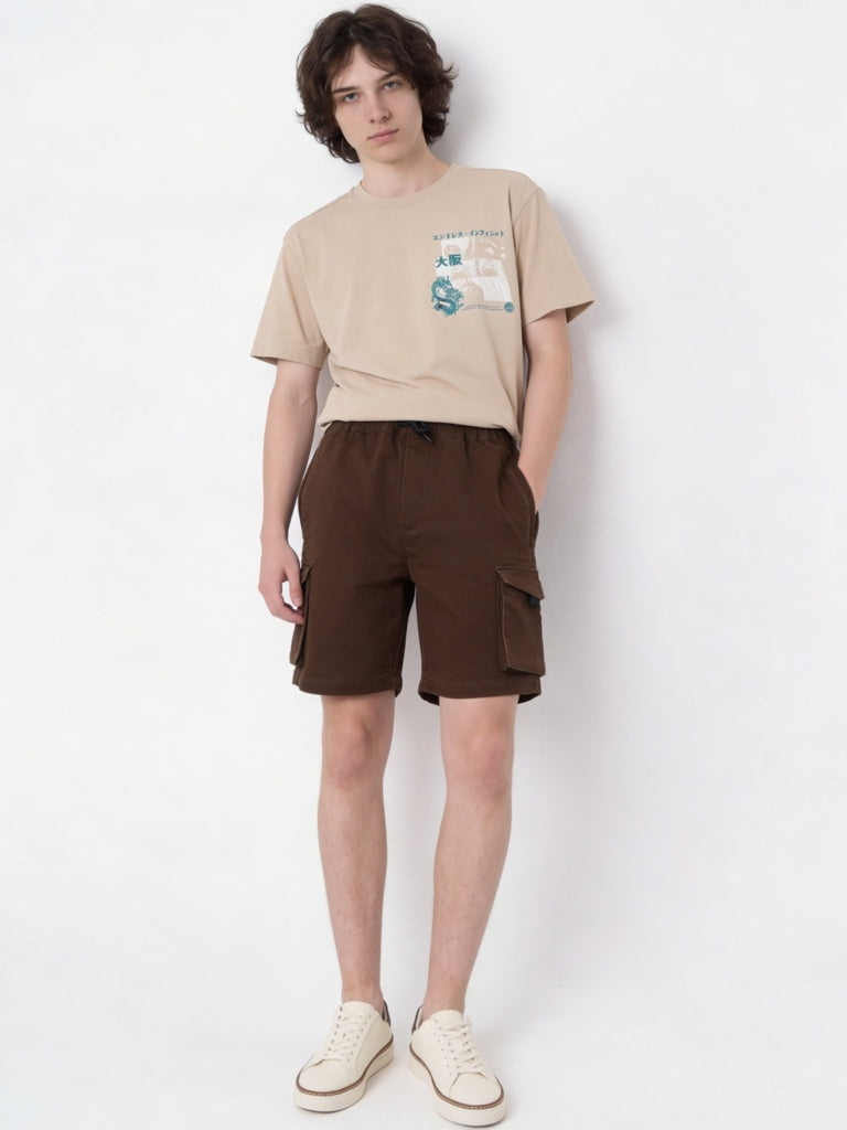 Boys Brown Mid-Rise Cotton-Blend Shorts