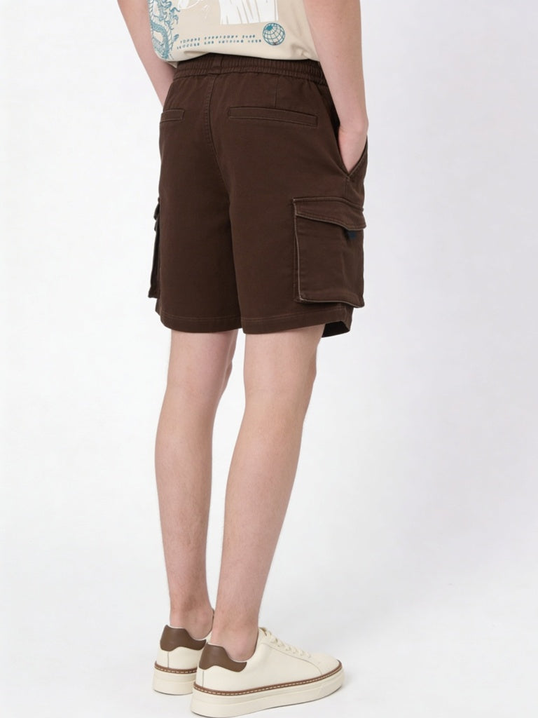 Boys Brown Mid-Rise Cotton-Blend Shorts