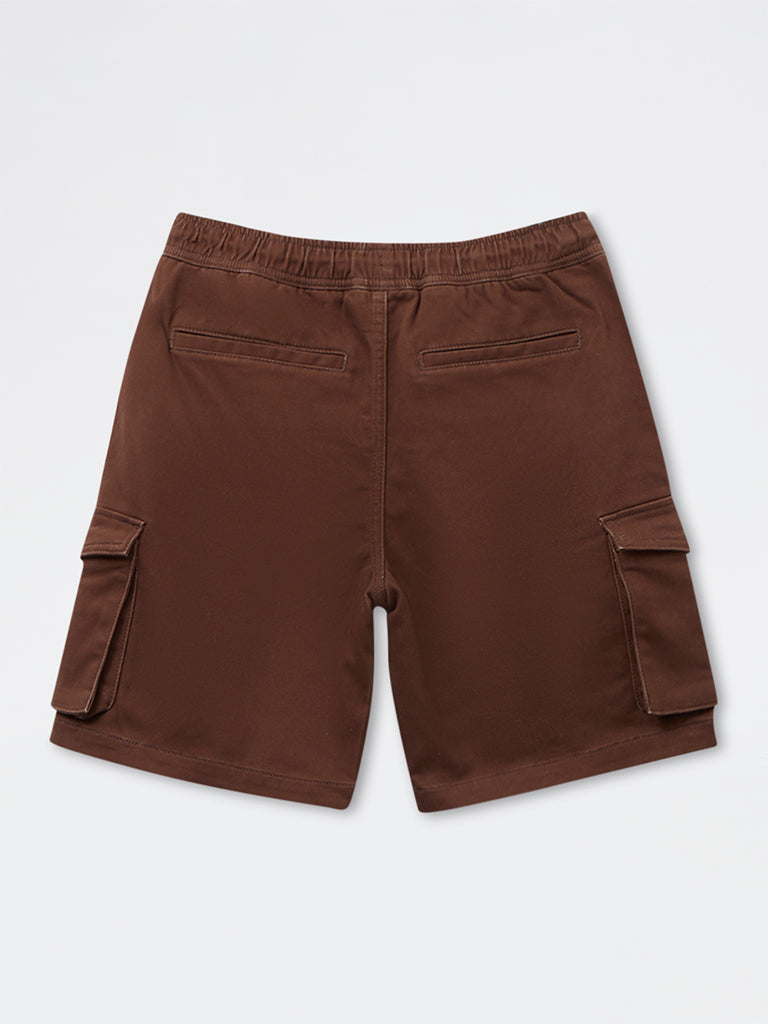 Boys Brown Mid-Rise Cotton-Blend Shorts