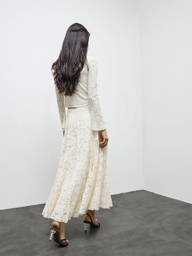 LOV Cream Lace Detailed High-Rise Skirts