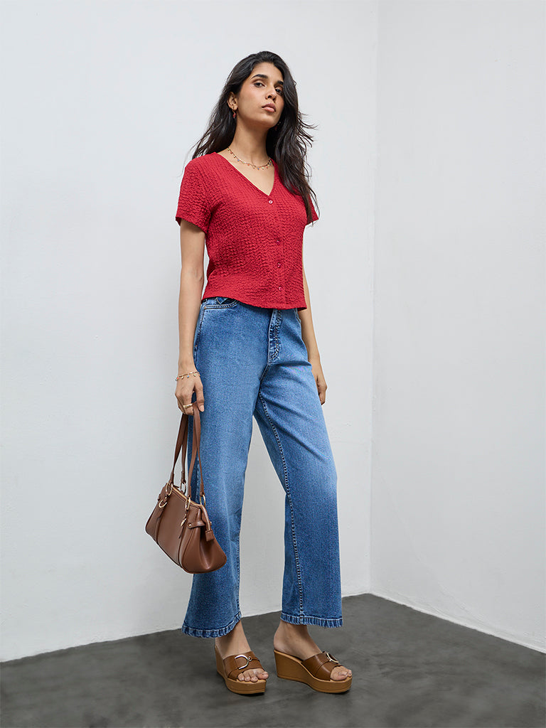 LOV Red Crinkle-Textured Top